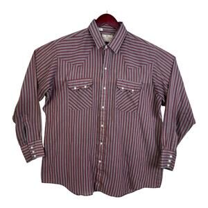 Vintage Dee Cee Western Shirt Mens 15-35 Red Gray Pearl Snap Cowboy USA Made